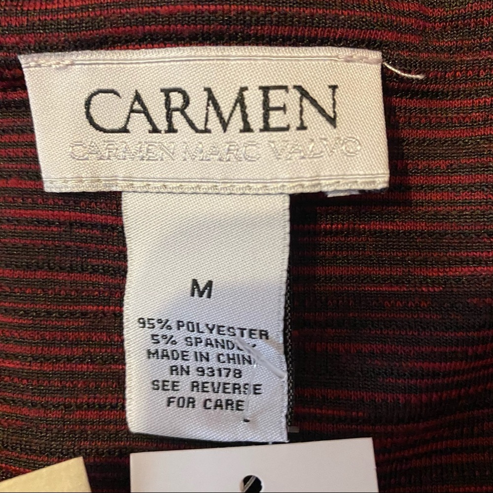 Carmen Marc Valvo Peplum Top Bracelet Sleeve Red Black Space Dye Women’s Medium - Picture 5 of 8